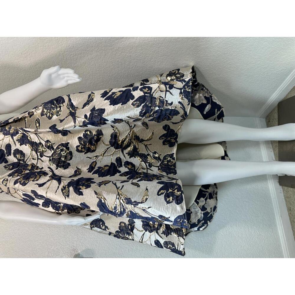 Oleg Cassini Navy and Gold High Low Dress - Picture 3 of 9